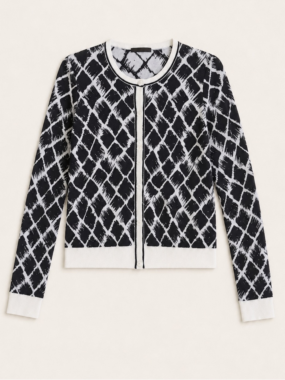 Hugo Boss Black White Geometric Print Button Front Knit Cardigan Sweater M NWOT